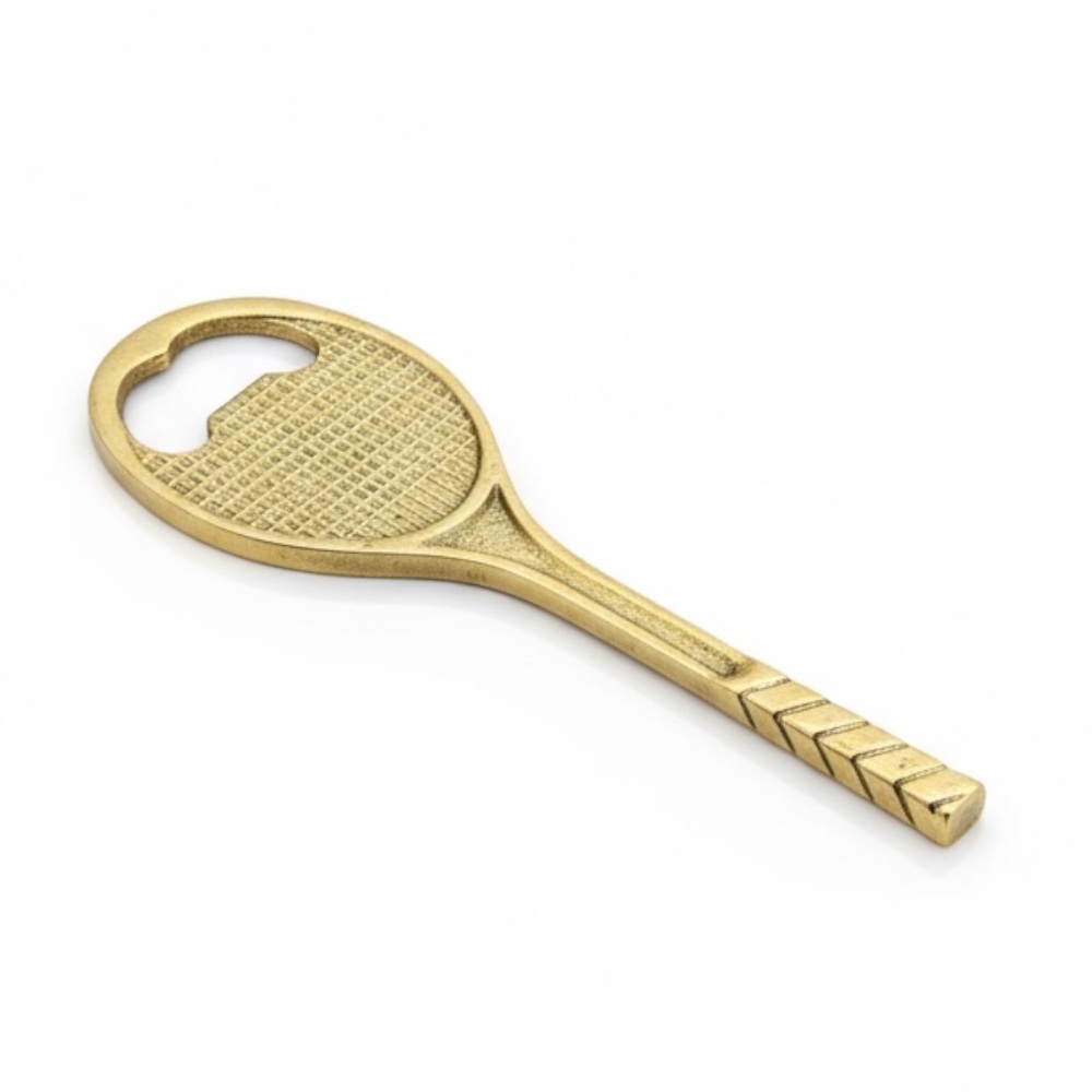 VTG MCM Gold Tennis Racket Bottle Opener brass heavy duty bartender gift